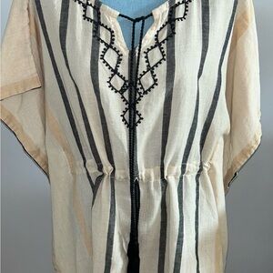 Striped Lightweight Top One Size 100% Cotton Drawstring Waist EUC